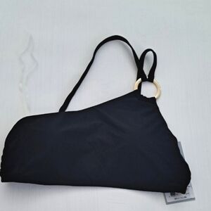 Antonio Melani Black One-Shoulder Bikini Top with Gold Ring